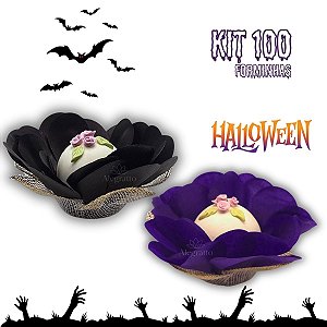 Kit 100 Forminhas Lunita Papel com tela - Preto e Roxo