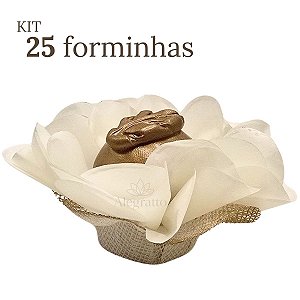 Kit 25 forminhas papel com tela Lunita- Off White