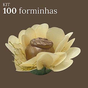 Kit 100 Forminha Imperial - Papel com tela - Bege + sépala
