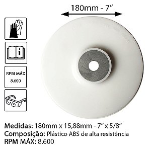 Suporte de Borracha Rigido P/ Disco de Lixa 7'' x 7/8'' (180mm x 22mm) DISFLEX