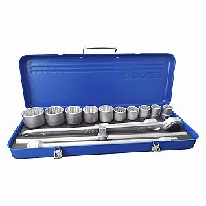 Jogo Soquete Estriado 3/4 14Pçs 22 a 50mm D32 EMZ GEDORE
