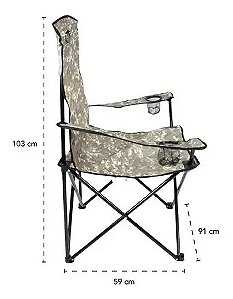 Cadeira Dobravel Camping Kala Comfort Plus 150kg Camuflado Com Apoio