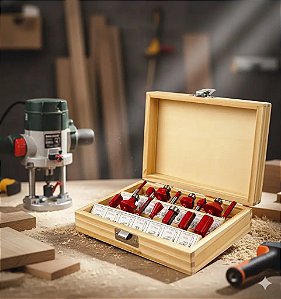Kit Jogo de Fresas Para Tupia Madeira 12 Peças Haste 6mm Worker Em Estojo