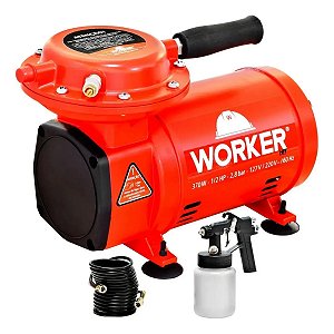 Compressor Ar Direto Portátil 1/2hp 370w Pistola E Mangueira Vermelho 127/220v 60 Hz