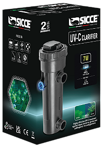 SICCE FILTRO UV-C CLARIFIER 7W - Uso c / bombas de 200 a 500 l / h - 7 W 110 V - Cabo: 3m Comp. 10,52cm / Larg. 10,55cm / Alt. 28,9cm