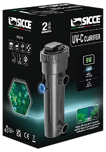 SICCE FILTRO UV-C CLARIFIER 9W - Uso c / bombas de 400 a 800 l / h - 9 W 110 V - Cabo: 3m Comp. 10,52cm / Larg. 10,55cm / Alt. 28,9cm
