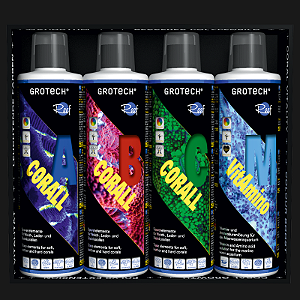 Kit de Oligoelementos, Vitaminas e Aminoácidos para Corais GroTech Pack Coral Care Set Corall A, B, C + VitAmino M 500