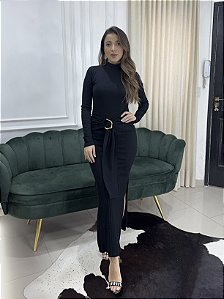 Vestido Canelado Fivela