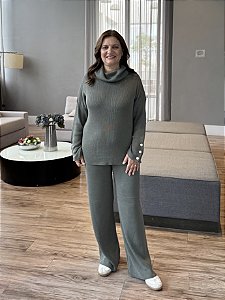 Conjunto Tricot Botões Verde Militar