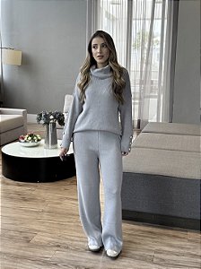 Conjunto Tricot Botão Cinza