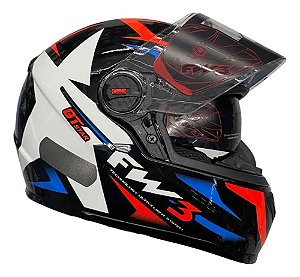 Capacete FW3 GTX Star Preto Brilhante Azul c/ Vermelho