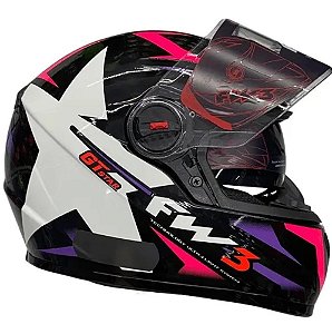 Capacete FW3 GTX Star Preto Brilhante Lilas c/ Rosa