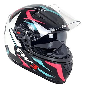 Capacete FW3 GTX Star Preto Brilhante Azul Tiffany c/ Rosa