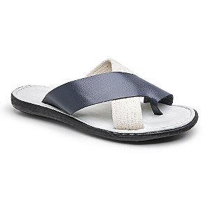 Chinelo de dedo em couro legitimo - 224 azul marinho