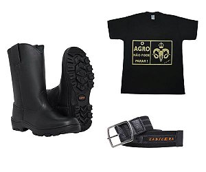 Kit Trendy: Bota de Couro, Camiseta Custom e Cinto Dupla Face