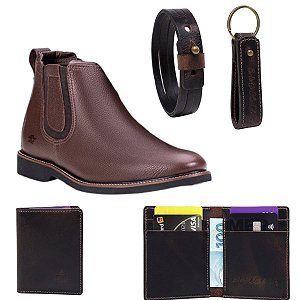 Kit  Botina Modelo Chelsea Couro Legitimo + 3 itens imperdíveis