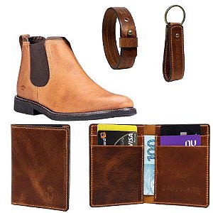 Kit Premium Botina Chelsea em Couro com + 3 produtos