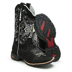 Bota Texana Preto e Cruz Branca Feminina
