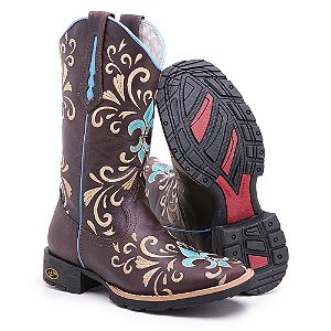 Bota Texana Floral Azul Feminina