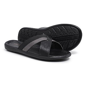Chinelo de Couro Chinelo Casual Cor Preta