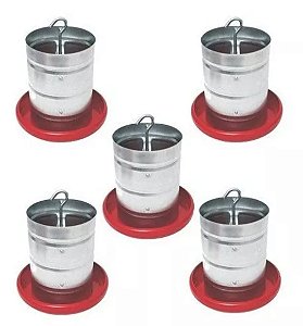 kIT  COM 5 UNIDADES COMEDOURO AVE, FRANGO, FAISÃO 3 KG TUBULAR GALV. FUNDO PLÁSTICO.