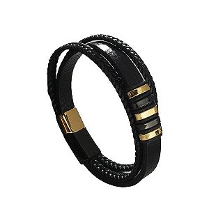 Pulseira Masculina em Aço com Detalhe na cor Gold