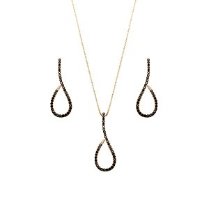 Conjunto Fio Gota Zircônia Negra
