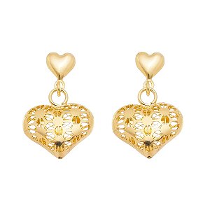 Brinco Corações Semijoia em Ouro 18k