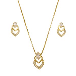 Conjunto Colar e Brincos Coração Zircônia