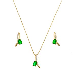 Colar e Brinco com Zircônia Esmeralda