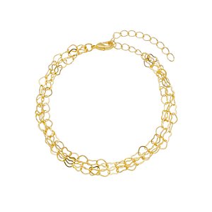Pulseira Tripla Corações Semijoia Ouro 18K