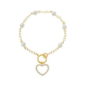 Pulseira Bolinhas de Pérola e Pingente Coração