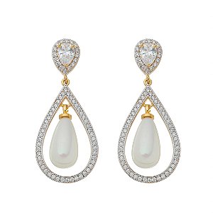 Brinco Festa Gota com Pérola e Zircônia