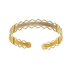 Bracelete Trabalhado com Filetes em Ródio Semijoia Ouro 18K