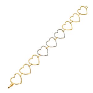 Pulseira Luxo Corações com Detalhe em Ródio