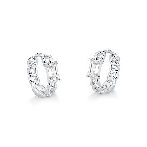 Brinco Argola com Zircônia  Retangular Prata 925