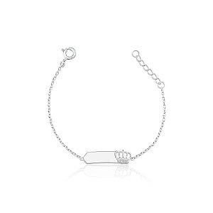 Pulseira infantil placa coroa prata 925