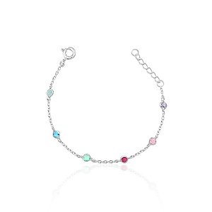 Pulseira infantil com zircônias coloridas Prata 925