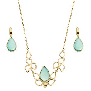 Conjunto luxo de pedra natural ágata azul céu