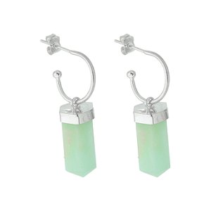 Brinco argola com pedra natural Crisoprásio prata 925