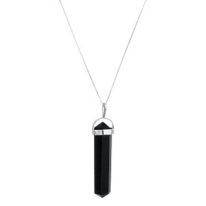 Colar obelisco pedra natural Obsidiana prata 925