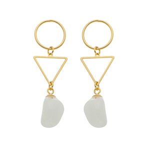 Brinco geométrico com pedra natural Quartzo branco