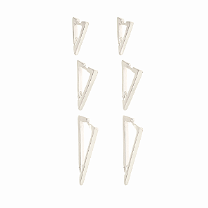 Trio de brincos Triângulo liso prata 925