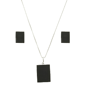 Conjunto de colar e Brincos com pedra Ônix preta retangular em prata 925