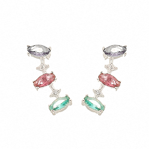 Brinco ear cuff zircônias navete color