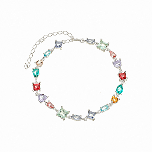 Pulseira luxuosa zircônias coloridas em prata