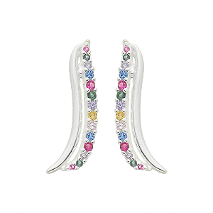 Brinco sinuoso com zircônias coloridas