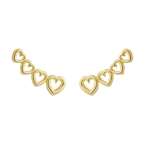 Brinco ear cuff corações banhado a ouro 18k