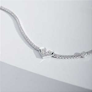 Pulseira Riviera com bolinha e coração cravejados prata 925