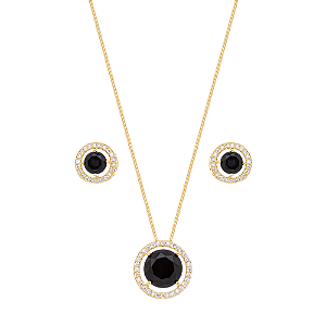 Conjunto redondo zircônia preta